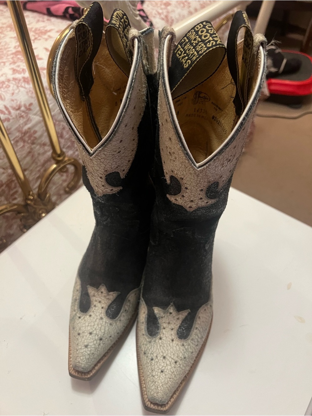 Justin Boots Black and White Western Heeled Cowboy Boots